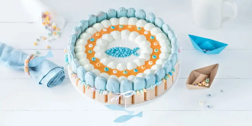 Tauftorte mit Fisch Symbol